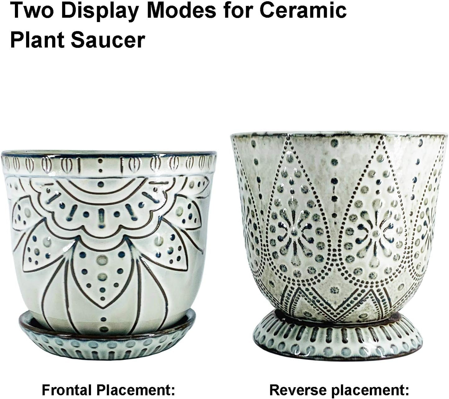 Gepege 6 Inch Beaded Ceramic Planter Set of 2 with Drainage Hole and Saucer for Plants, Indoor-Outdoor Large Round Succulent Orchid Flower Pot (Smoked Gray, Inner-pots not Larger Than 5 Inch)