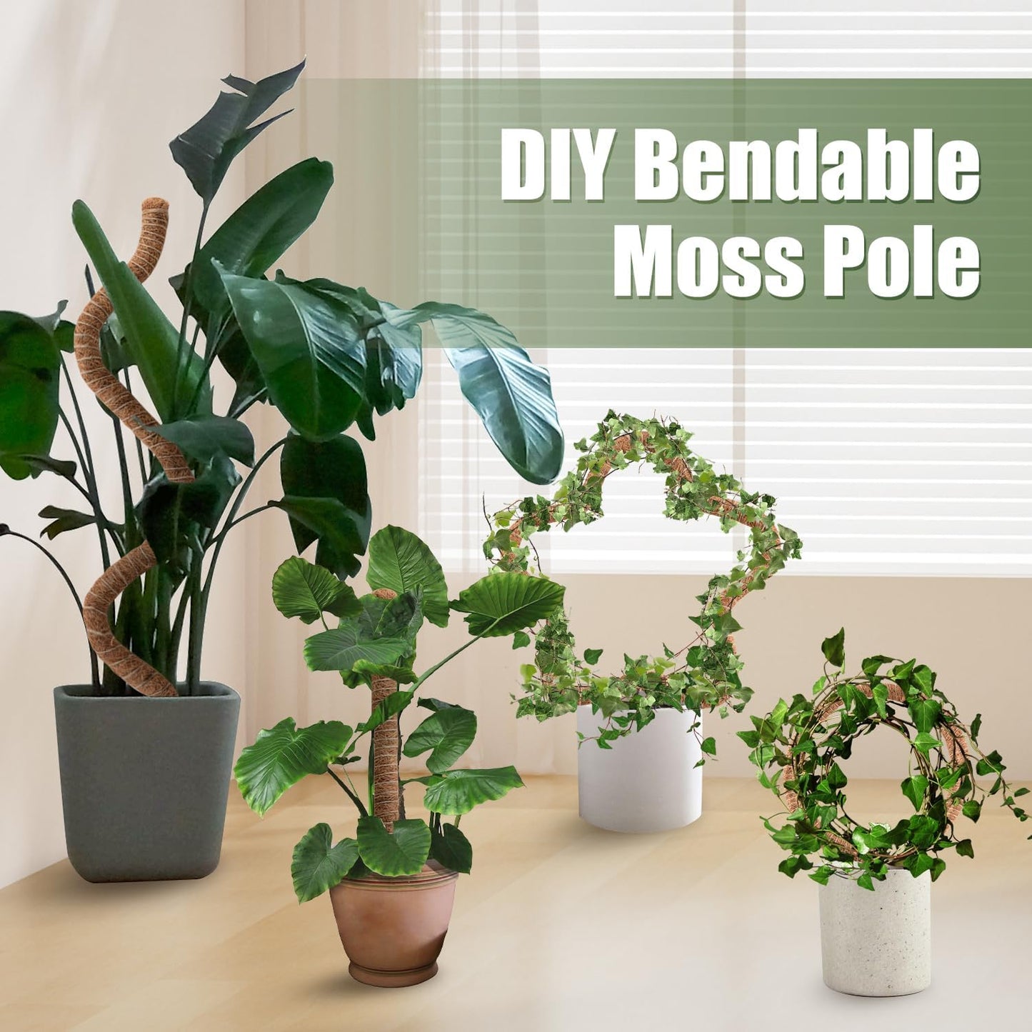 2 Pack Moss Pole, 63 Inch Bendable Moss Poles for Plants Monstera Long for Climbing Plants, Extra Large Handmade Pole Plant Sticks Support Stakes for Indoor Plants to Grow Upwards
