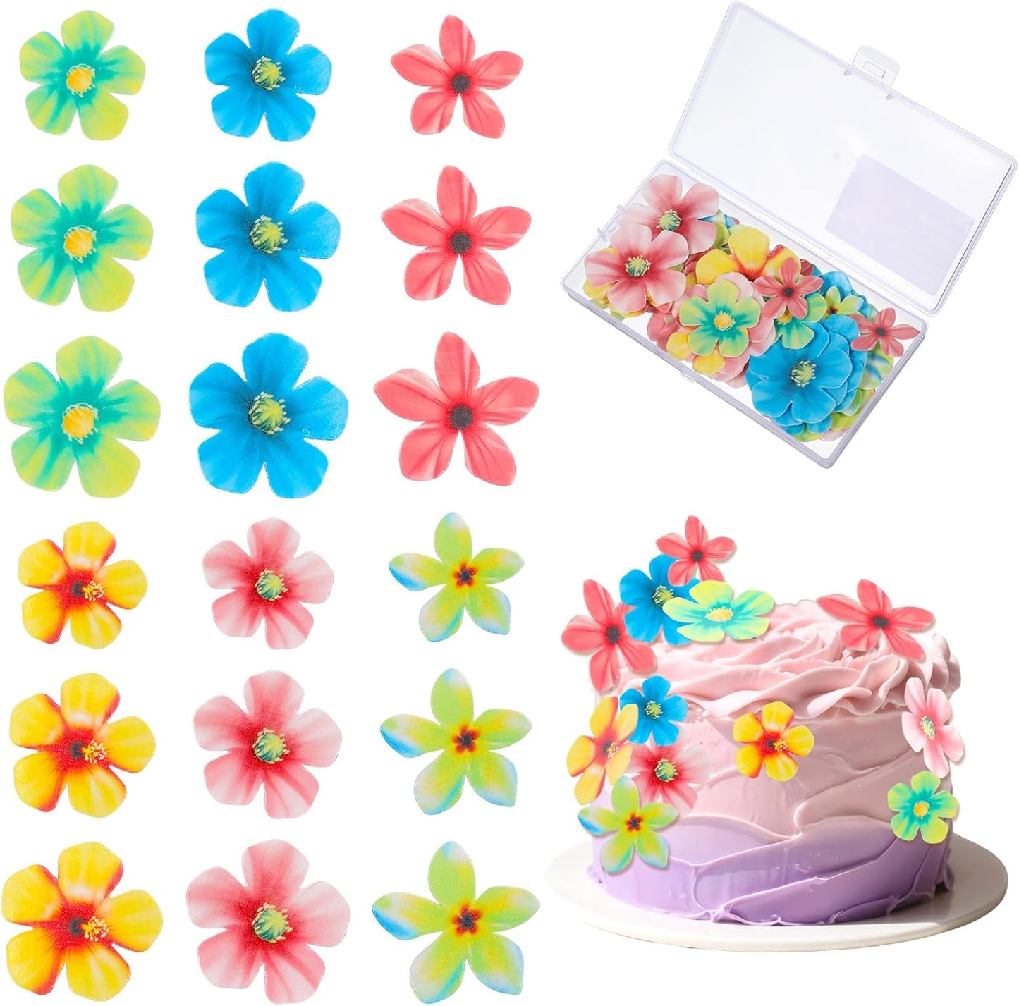 70 Pcs Edible Cupcake Toppers, Wafer Paper Edible Flowers Cake Decorations, Wildflower Cupcake Picks for Wedding Birthday Party Cake Food Decorations Supplies