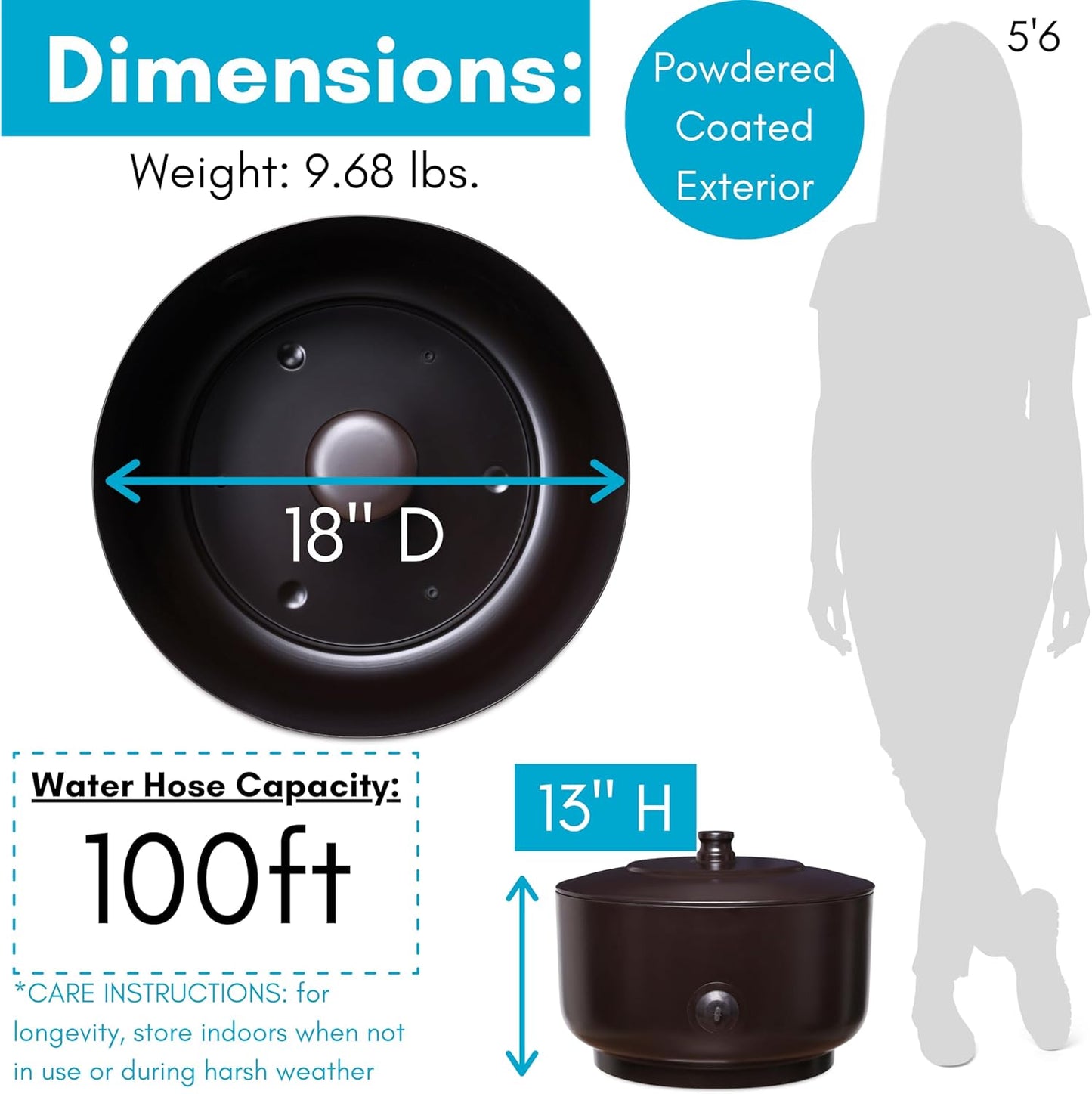 BirdRock Home Decorative Footed Water Hose Holder Pot with Lid | Holds 100ft Hose | Ground Garden Box | Powdered Coated Steel | Metal Hider | Outdoor or Indoor (Oil Rubbed Bronze)