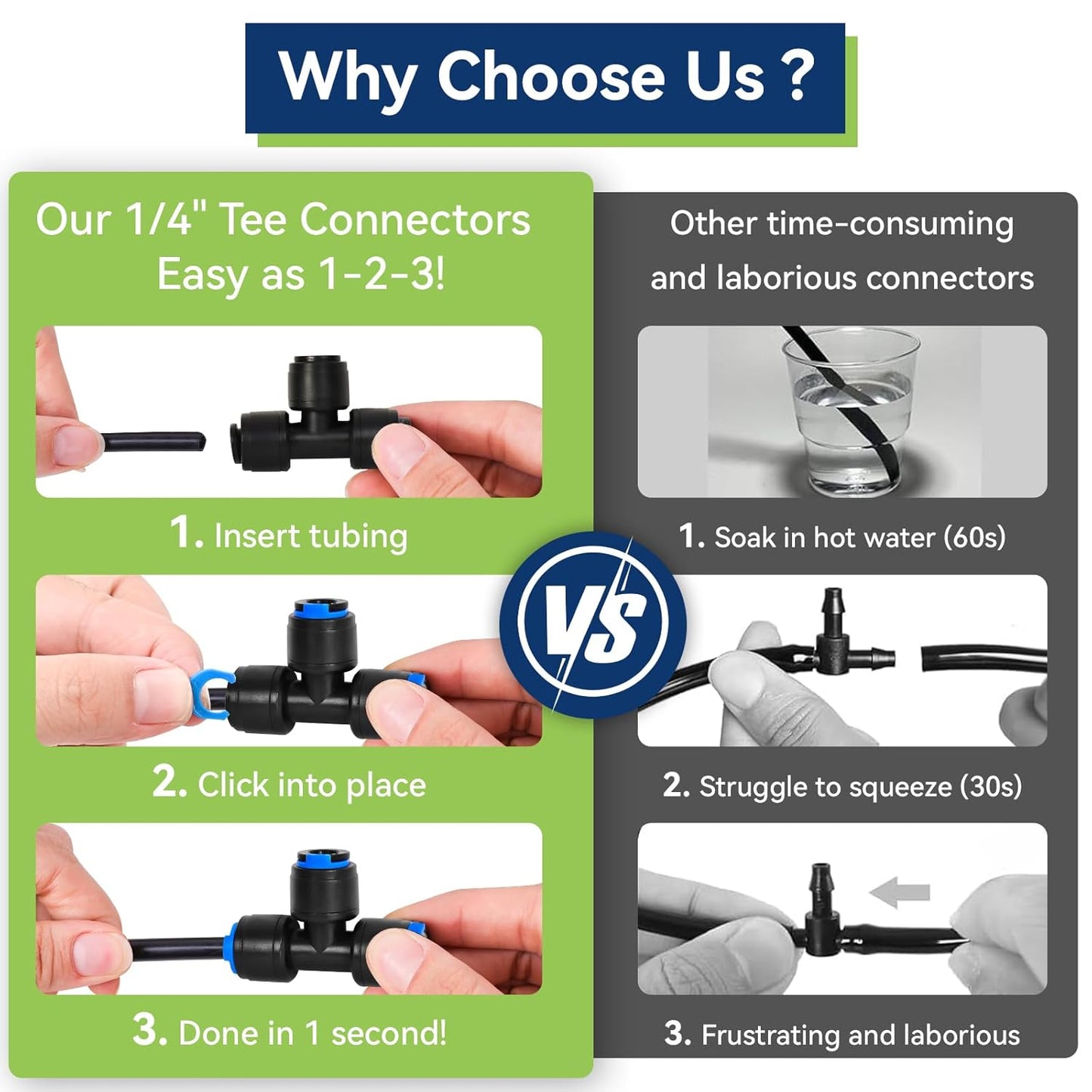 20 Pack 1/4" Drip Irrigation Tee Connectors, Quick Connect Universal Drip Irrigation Tubing Coupling Valve, Connector Locking Fitting for Sprinkler or Drip Irrigation System