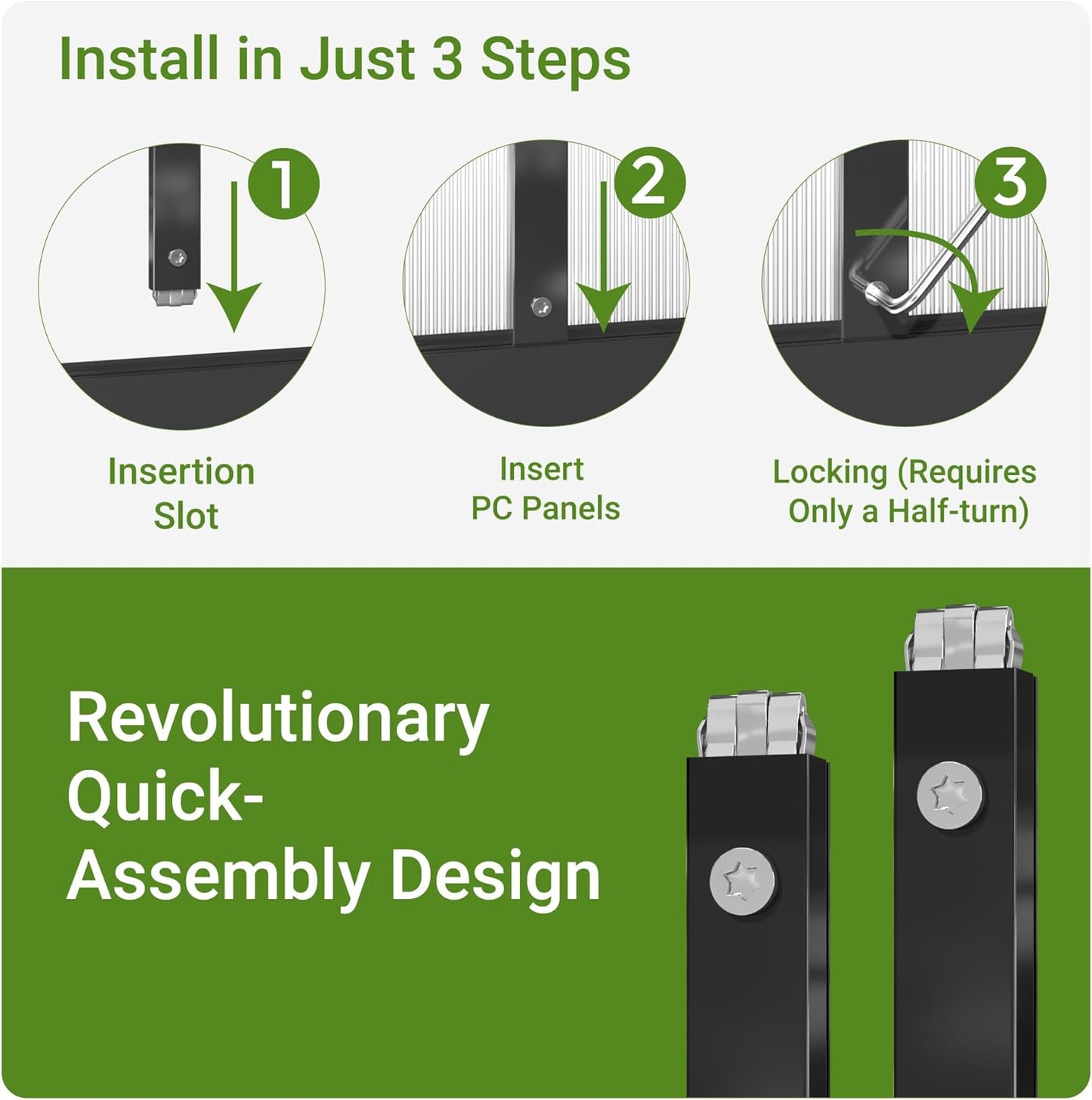8x12 FT Greenhouse for Outdoors, Quick Setup Polycarbonate Greenhouse with Roof Vent, Aluminum Large Walk-in Green House for Outside Garden Backyard, Black