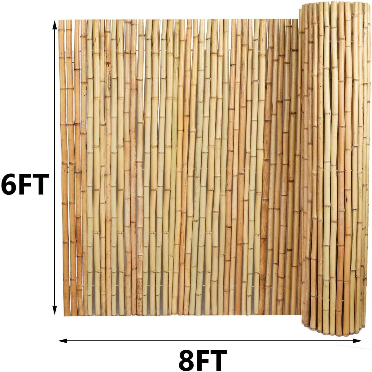 6ft x 8ft Natural Bamboo Fence Roll, Outside Bamboo Privacy Fencing, Natural Privacy Screen Panels for Garden, Outdoor