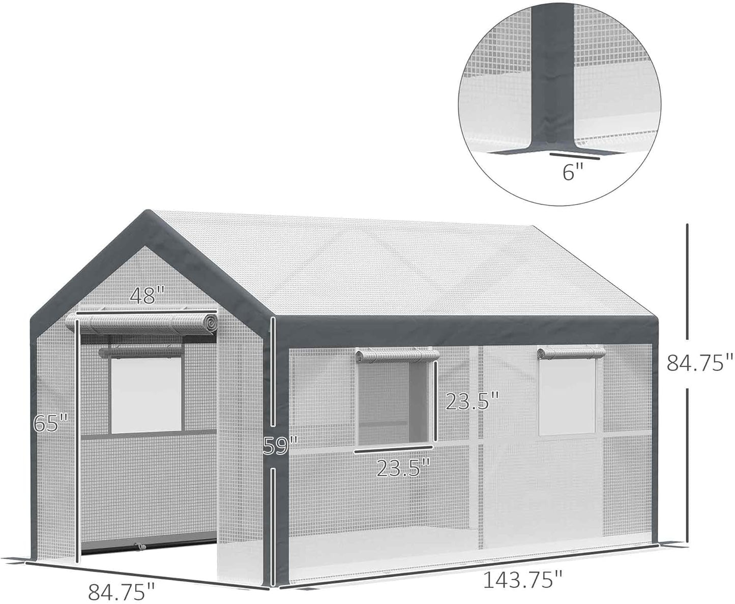 Outsunny 12' x 7' x 7' Walk-in Greenhouse, Outdoor Garden Warm Hot House with 4 Roll-up Windows, 2 Zippered Doors and Weather Cover, White