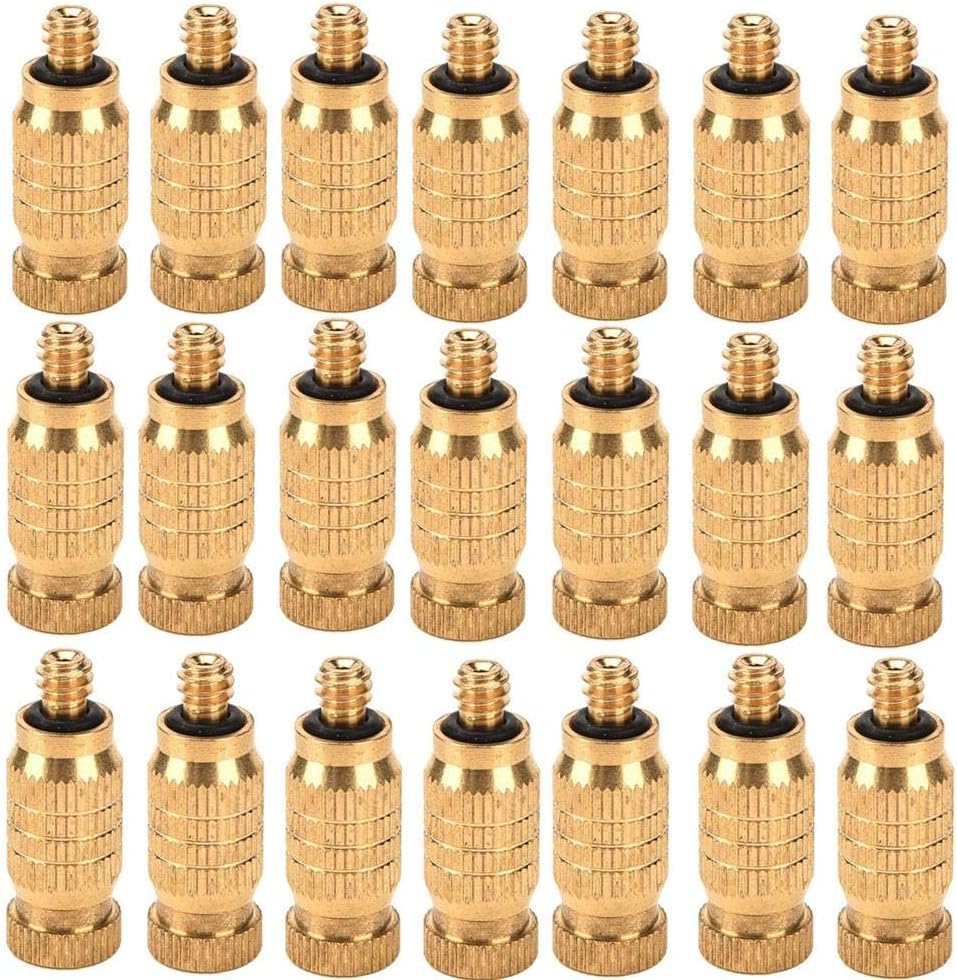 20pcs Garden Brass Misting Nozzles High Pressure Spray Misting Nozzle Atomizing Nozzle for Greenhouse,Landscaping,Dust Control,Outdoor Cooling System,0.008inch Orifice (0.2mm), 3/16 UNC