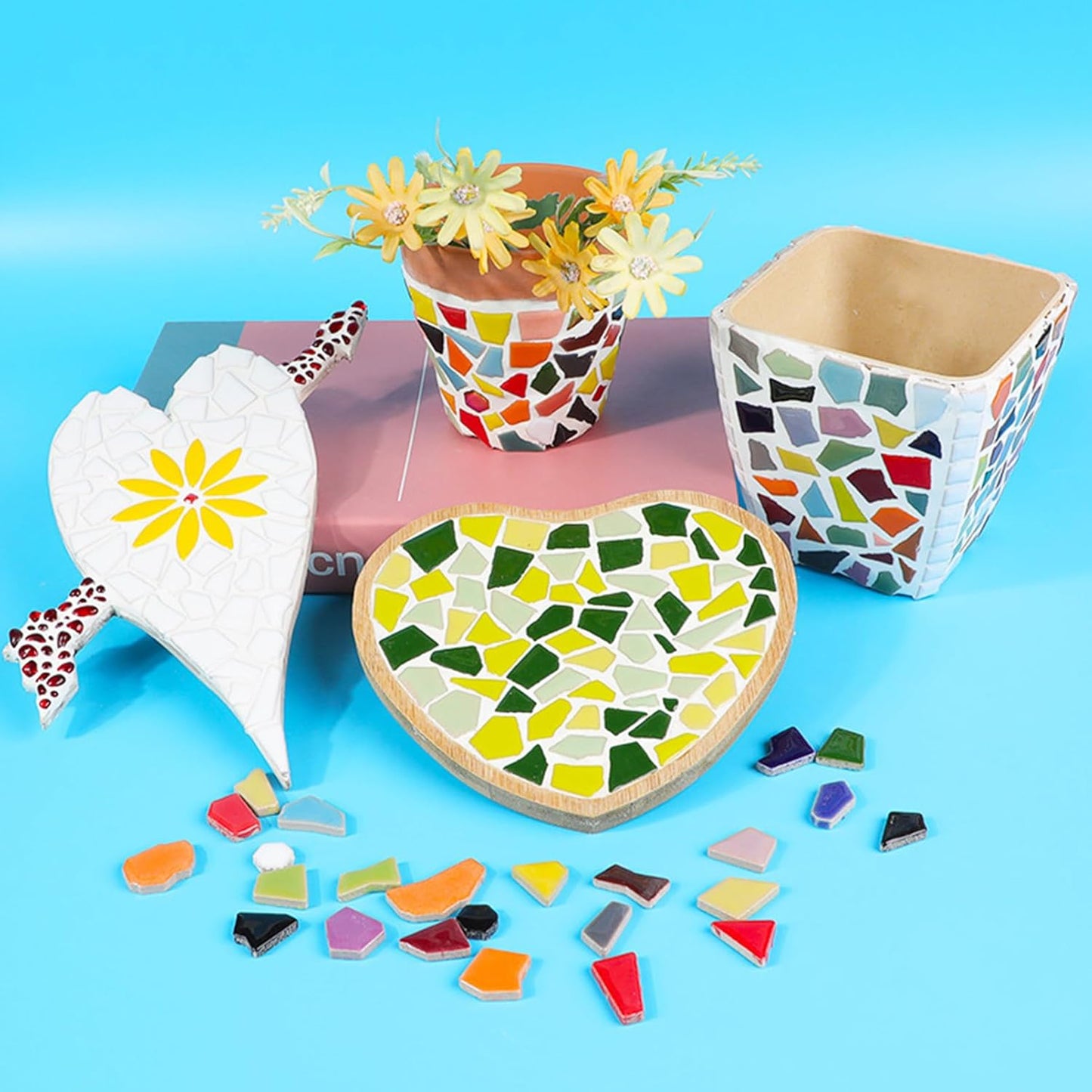 200g Triangles Trapezoids Polygons Ceramic Irregular Size Mosaic Tiles for Crafts Glass Mosaic for Jewelry Making (Green Mix)