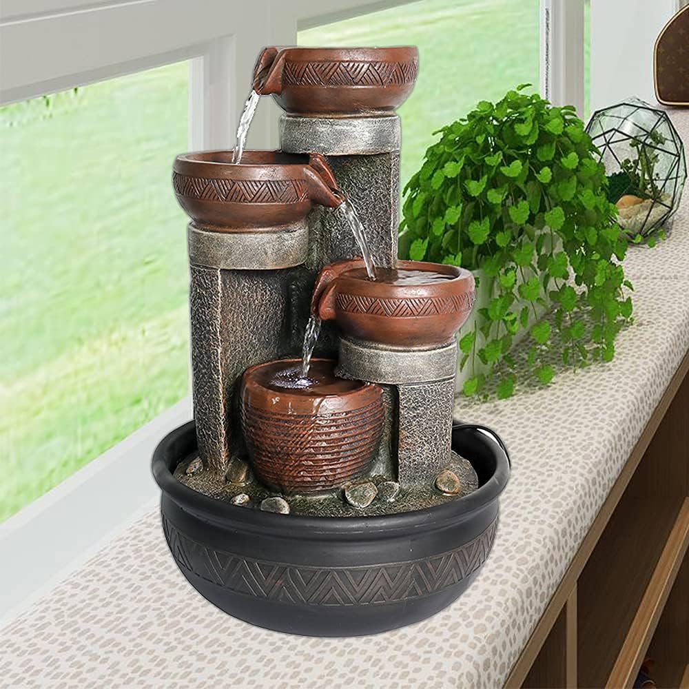 15.7" H 4-Tier Indoor Tabletop Waterfall Fountain with LED Lights Desktop Fountains Calming Sound for Home Office Decor (15.7ihch)