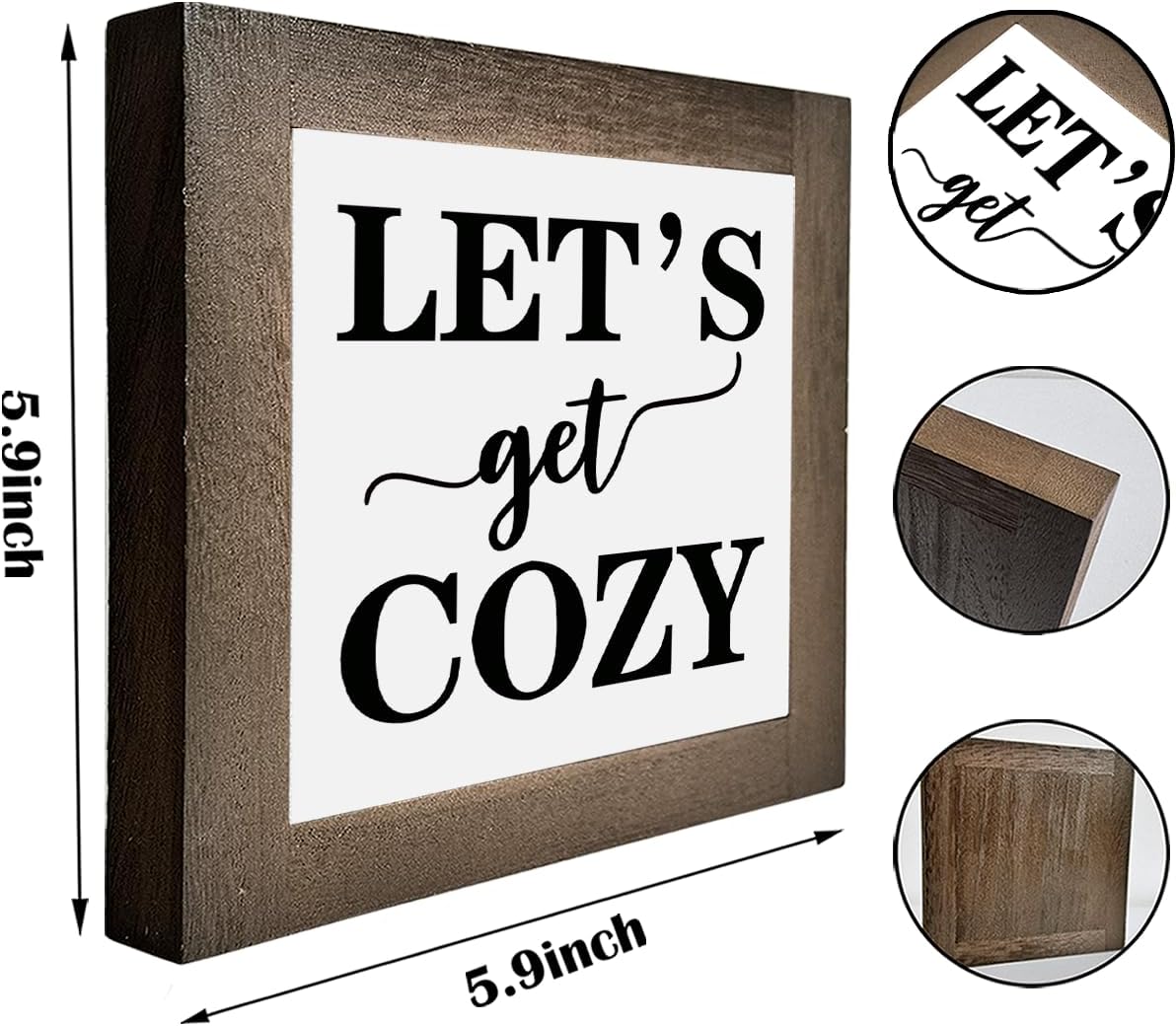 Inspirational Wood Signs, Box Wood Plaques Desk Décor, Farmhouse Home Decor Sign for Shelf, Family Table Decor for Kitchen Bedroom Dining Room, Living Room Decor, Housewarming Gift, Let's Get Cozy E