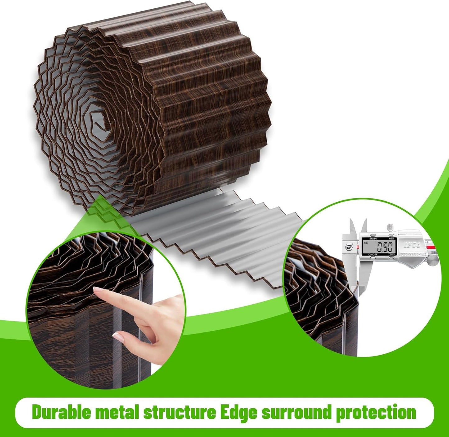 SnugNiture Corrugated Metal Garden Edging 4" x 60', Sturdy Lawn Landscape Edging Border, Fence for Garden, Flower Bed and Yard (Brown)