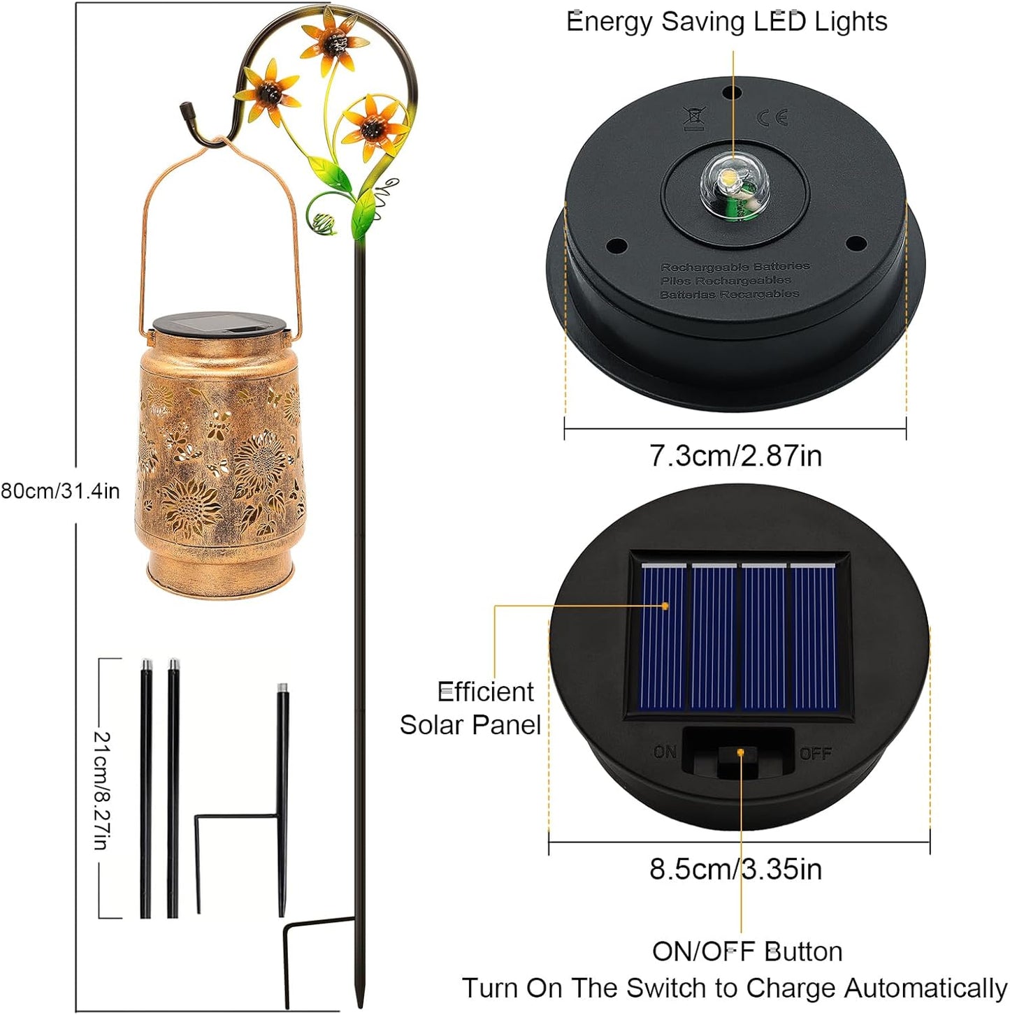 2 Pack Sunflower Solar Lanterns Garden Decor, Birthday Gifts for Women Mom Grandma Metal Hanging Solar Lights Outdoor Waterproof LED Decoration with Shepherd Hook Outside for Yard Porch Lawn Patio