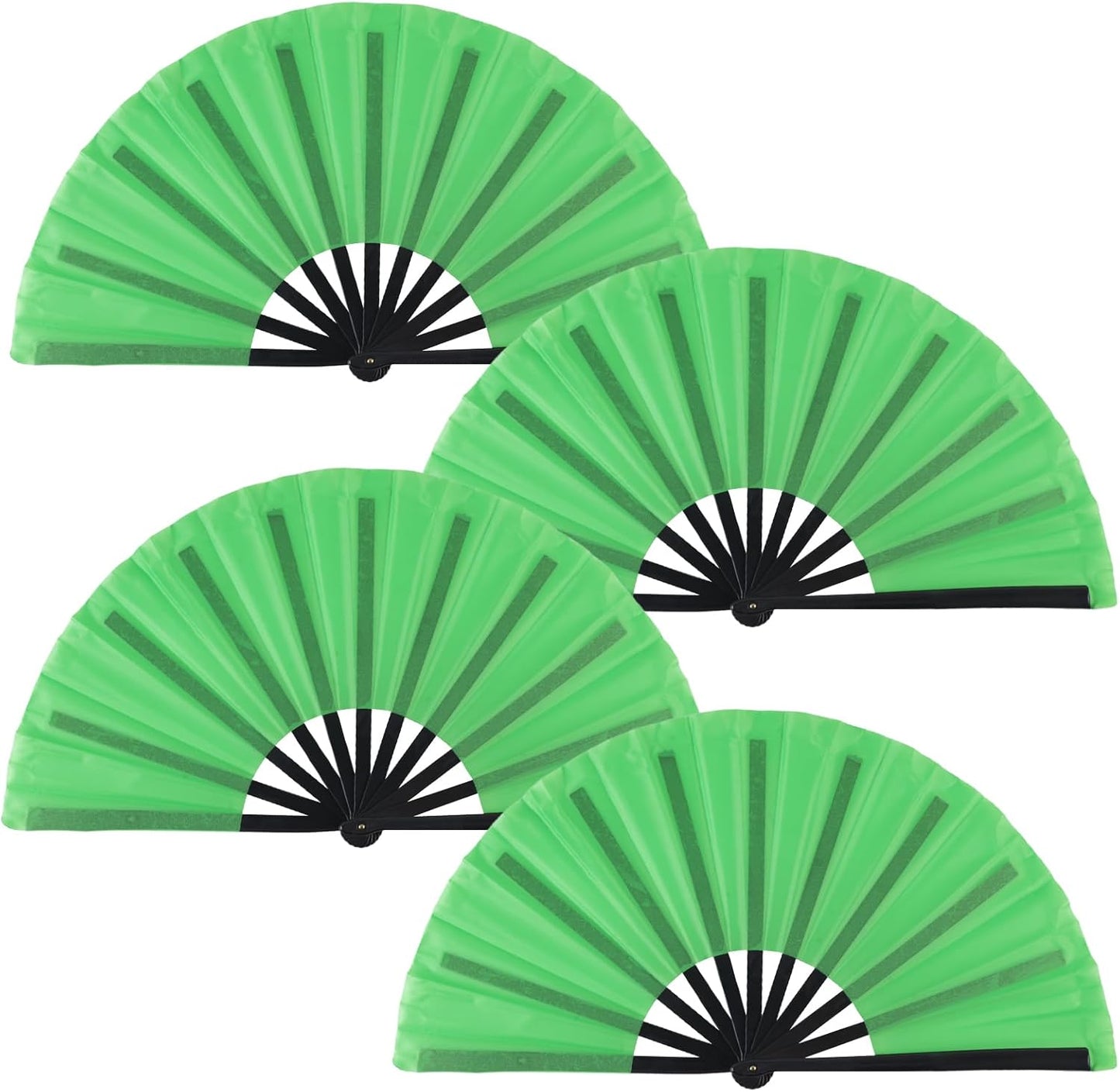 4 Pack Large Folding Hand Fan, Plastic Hand Held Folding Fans Chinese Kung Fu Hand Fan Decorative Folding Fans for Dance, Performance, Festival or Home Decorations(Green)