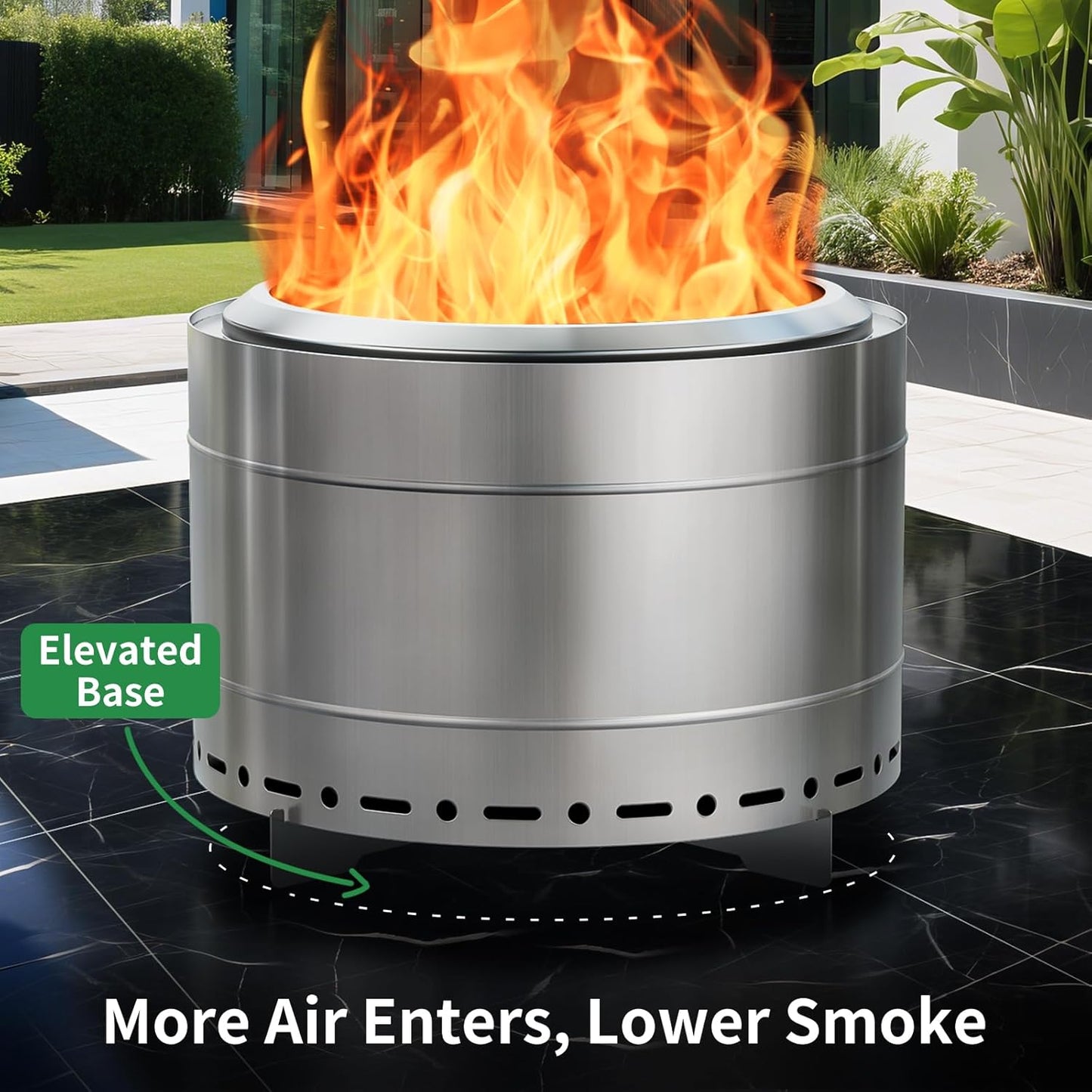 22 inch Smokeless Fire Pit with Carry Bag, Stainless Steel Outdoor Smokeless Firepit, Wood Burning Fire Pits for Camping, Bonfire,Low Smoke Firepit for Outside(Silver)