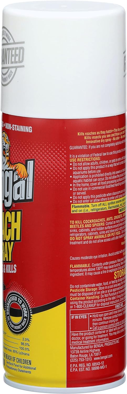 Bengal Roach Spray, Odorless Stain-Free Dry Spray, 9 Oz. Aerosol Can