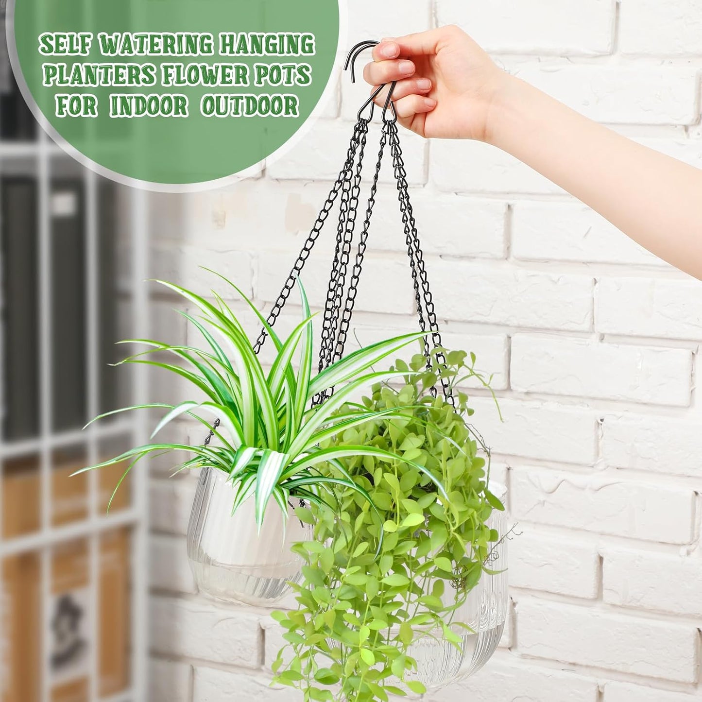 Maxcheck 4 Pcs Self Watering Hanging Planters Indoor Gift 6.5'' 4.5'' Hanging Flower Pots Baskets Outdoor Self Watering Plant with 3hooks Drainage Holes for Home(Grey,Clear)
