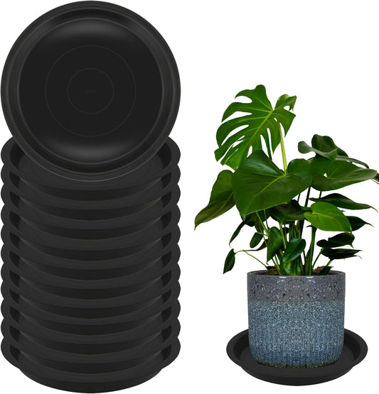 12 Pack 6 Inch Round Plant Saucers for Less 5 Inch Pot Indoors Outdoors Plant Trays for Pots Planter Saucer Plastic Plant Drip Tray Flower Planter Water Tray for Potted Plant (Black, 6"(12pcs))