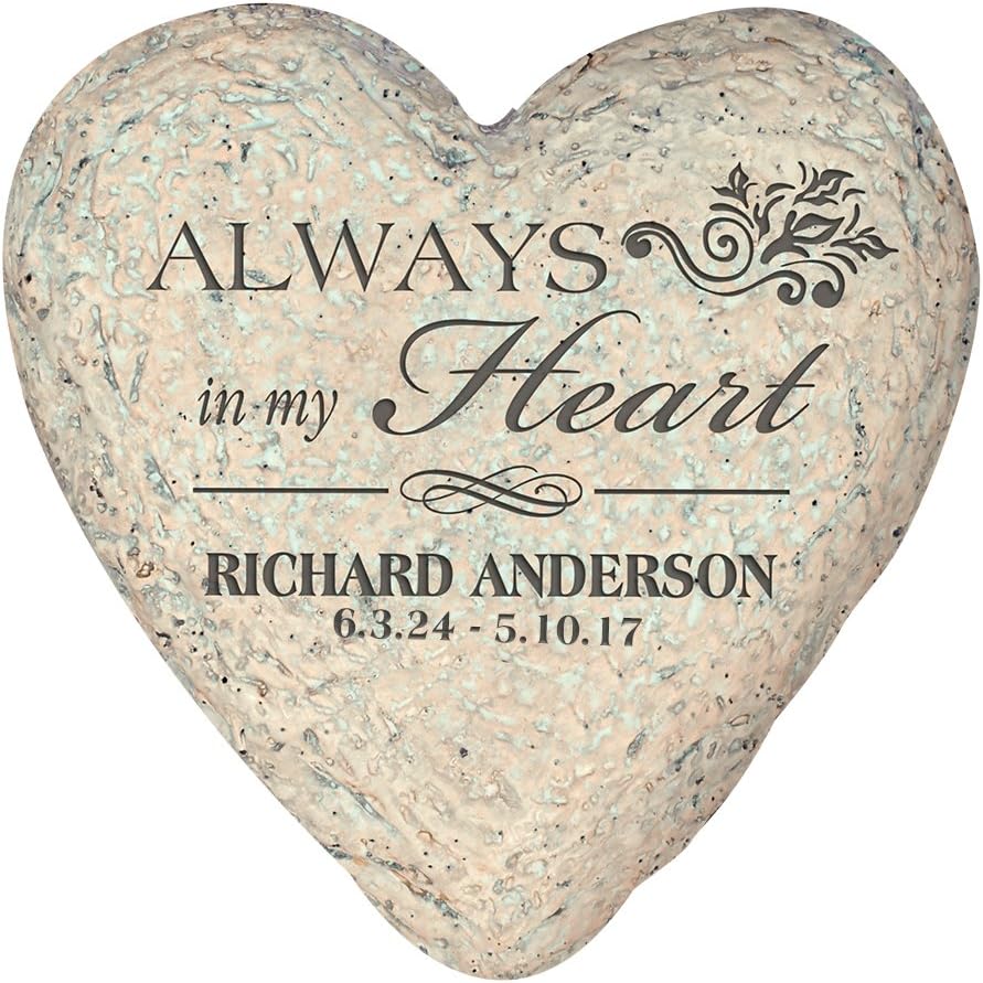 GiftsForYouNow Personalized Heart-Shaped Resin Memorial Garden Stone, 5.5", Indoor/Outdoor, Always in My Heart, Customized Memorial Gift, Sympathy