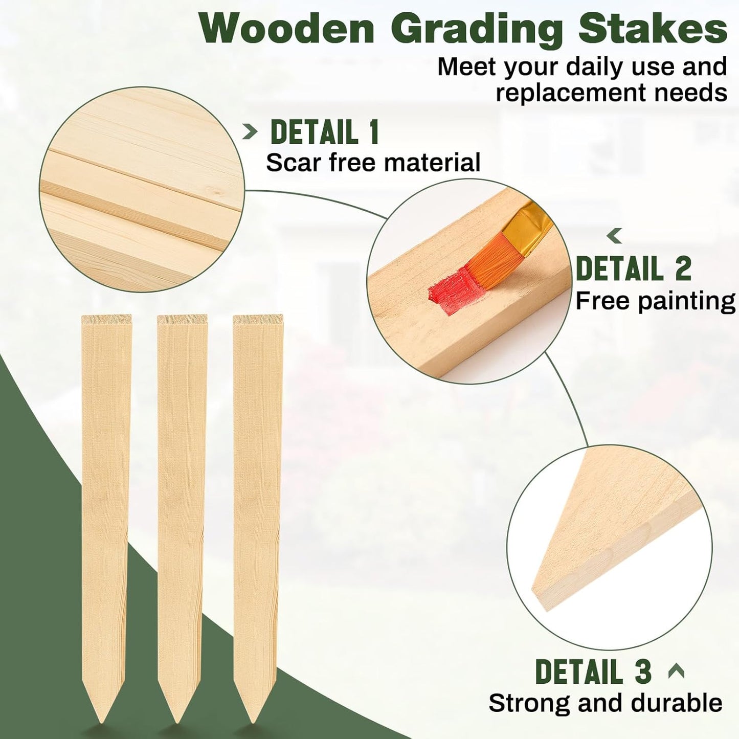 48 Pieces Wooden Garden Stakes 18 Inch Grade and Survey Stakes Wooden Garden and Sign Posts for Plant Support Silt Fence Yard Farm Survey Boundaries Baselines