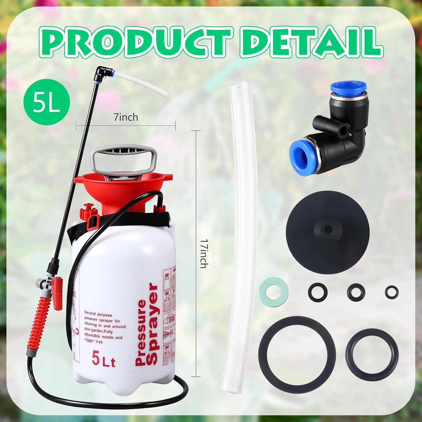 Honeydak 1.3 Gallon 5L Garden Pump Pressure Sprayer Watering Can Device for Watering Hanging Plant Basket Hard to Reach Pump Sprayer for Weeds, Lawn Care & Pesticides (Red)