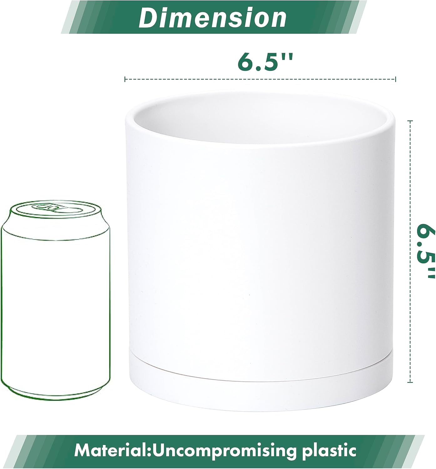 D'vine Dev 2 Pack 6.5 Inch Modern Plastic Plant Pots, Small Garden Planters for Plant with Drainage Holes and Saucers, White Color, 74-Z-L-1