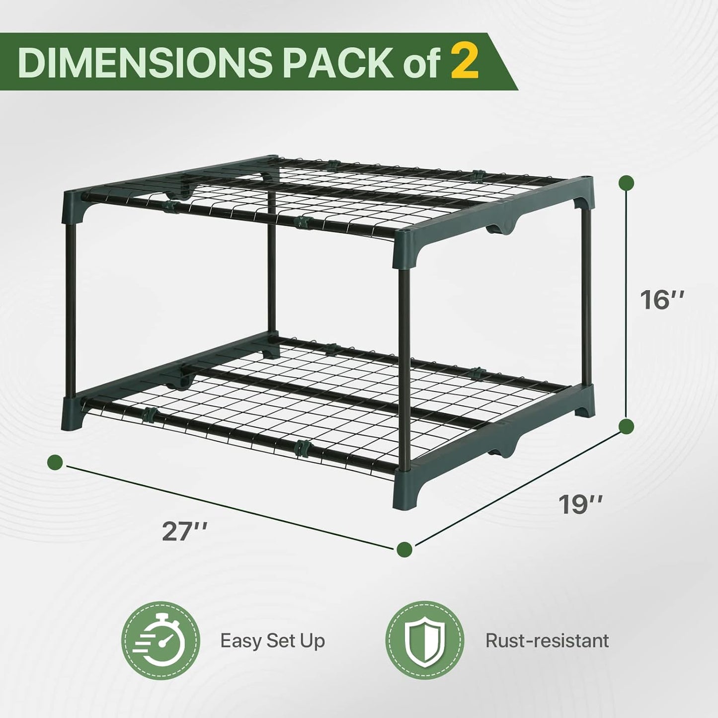 EAGLE PEAK Greenhouse Shelving Staging Double 2 Tier, Outdoor / Indoor Plant Shelves, 27"x19"x16", Green