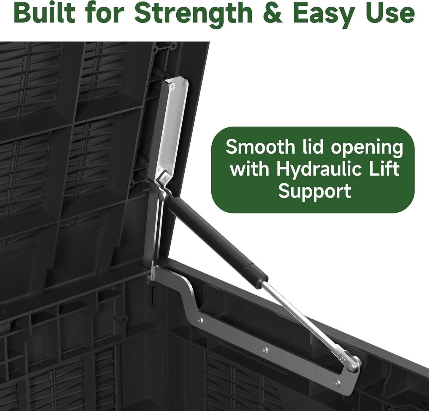 100 Gallon Outdoor Storage Box Waterproof, UV Resistant Resin Deck Box with Hydraulic Rod, Reinforced Stability for Patio, Garden, Rattan Black