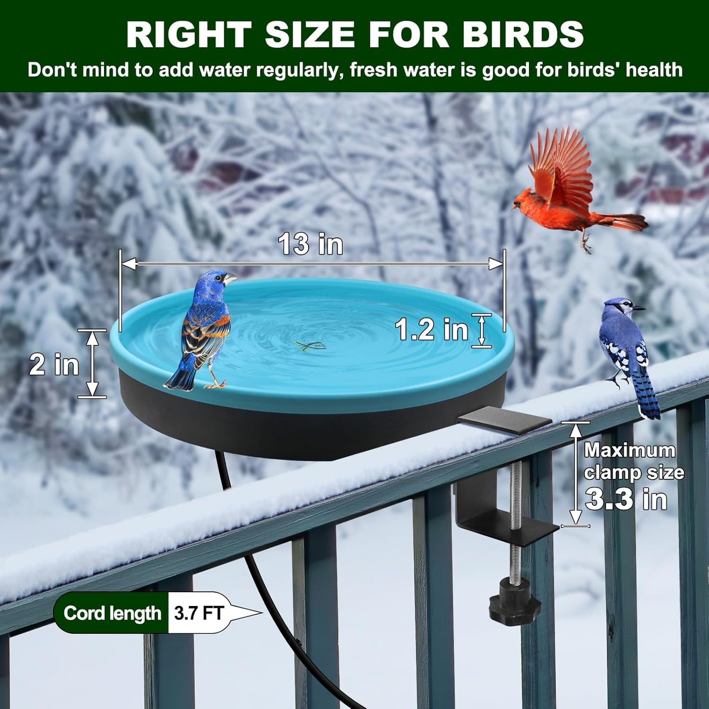 Heated Bird Bath for Outdoors for Winter, 3 Easy Ways to Mount Detachable Bird Bath Bowl, 75W Heated Bird Baths with Thermostatically Controlled for Garden Yard Patio Lawn, Blue