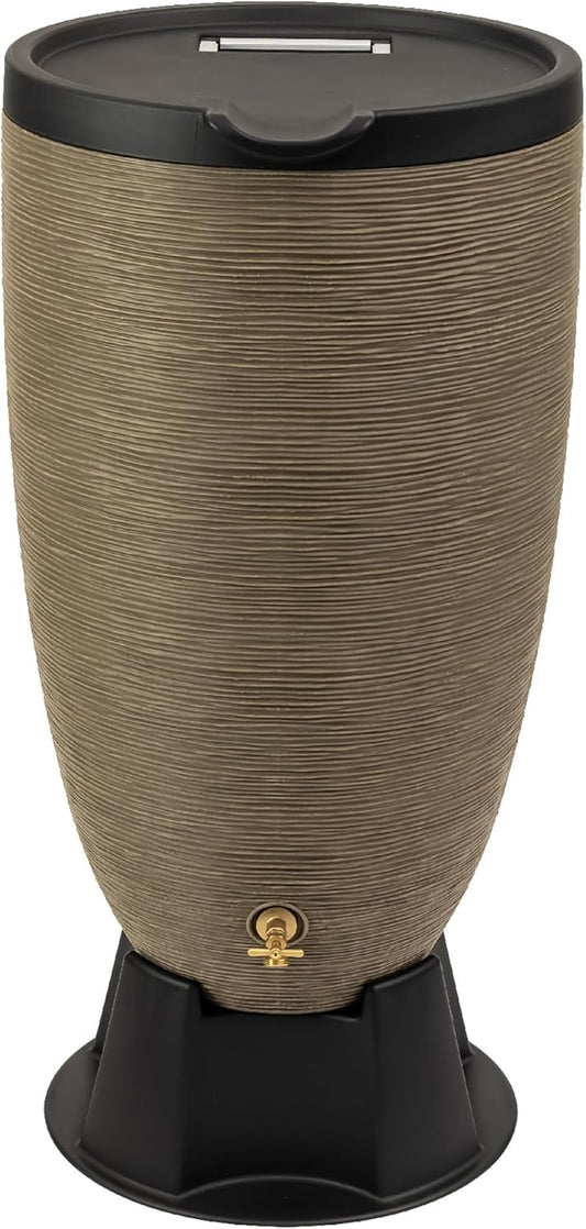 50-Gallon Newport Rain Barrel with Stand and Removable Lid, Sandstone Color