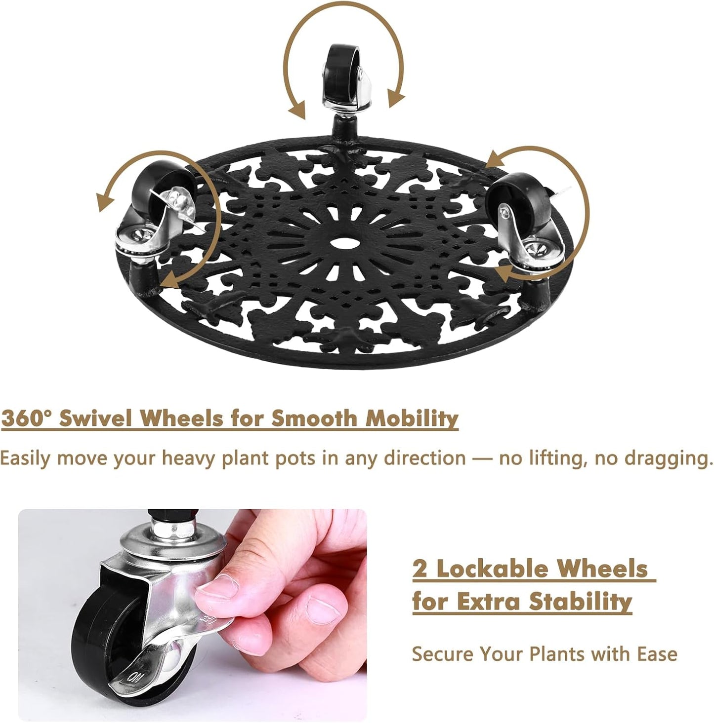 1 Pack Plant Caddy with Wheels 11 Inch Rolling Plant Stand for Large Plants Heavy Duty Plant Rollers Metal Plant Dolly Rustproof Planter Stand Wrought Iron Plant Stands Flower Cart Indoor Outdoor