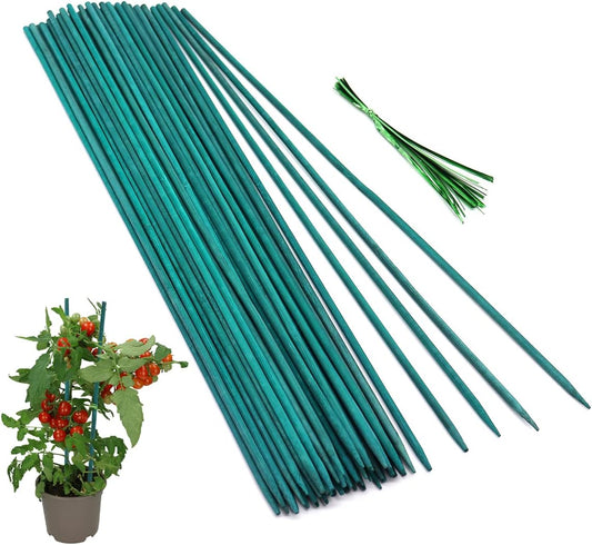 50 Pcs Plant Sticks Green Plant Stakes, Plant Support Garden Stakes for Indoor and Outdoor Plants, GAGINANG Sturdy Garden Wood Bamboo Sticks, Floral Plant Stakes for Garden Potted Plants（18 Inches）