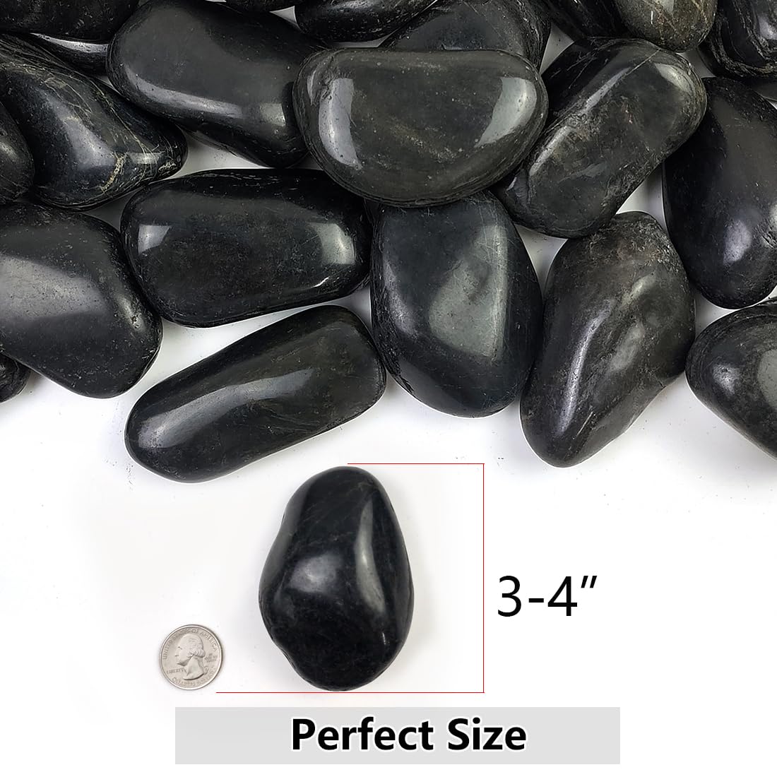 40lbs Large River Rocks for Landscaping, 3-4" Black Pebbles for Garden Design, Hand-Picked Smooth Stones for Fish Tank, Flower Pots, Indoor Water Fountains, Pathways, Backyard