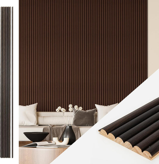 Art3d Fluted Wood Panel for Wall and Ceiling, Beaded Accent molding for Home Decoration, Pack of 4pcs + 1pc End-Trim, Size 108 x 5.7in.- Beaded Smoked Oak