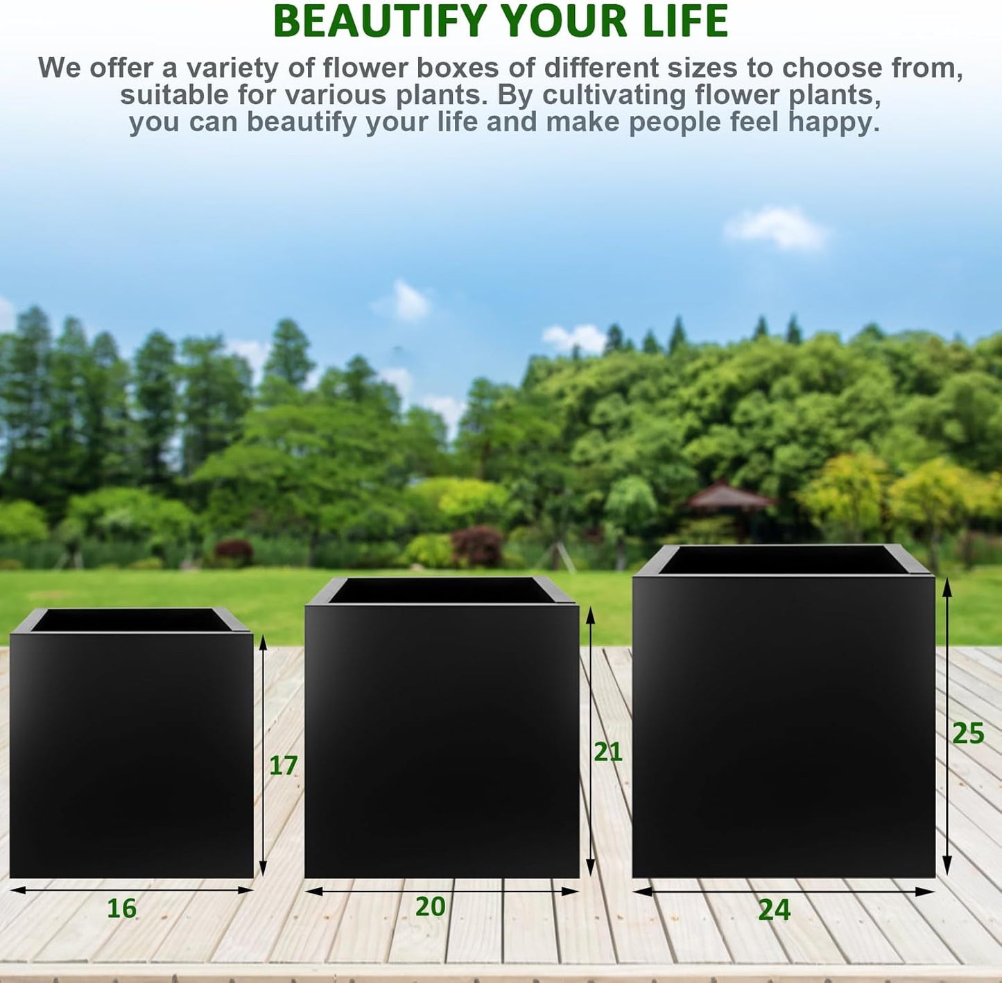 Steel Planter Box 24"x24"x25", Square Metal Planter Box Indoor&Outdoor, Steel Planter Heavy Duty for Commercial and Residential Use