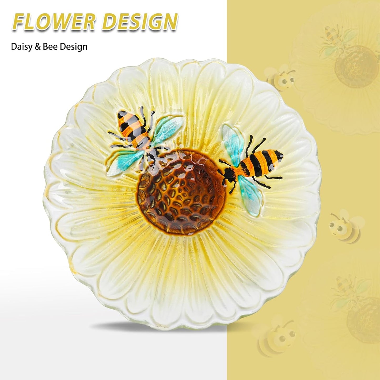 MUMTOP Bird Baths for Outdoors, Glass Bird Bath Stake, Bee Birdbaths & Support, Bee Baths for Garden, Outside, Lawn, Outdoor Decor