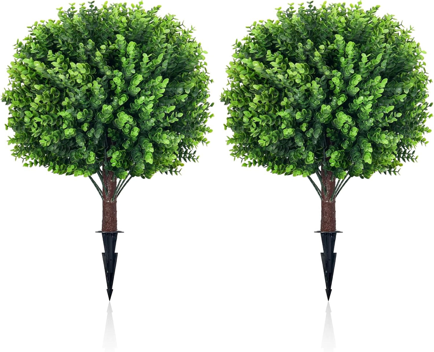 Artificial Topiary Tree with Eucalyptus, Set of 2 UV Resistant 17in Miniature Trees, Outdoor for Porch, Fake Bonsai Topiaries, Greenery Balls, Faux Shrubs for Planters, Curb Appeal Decor