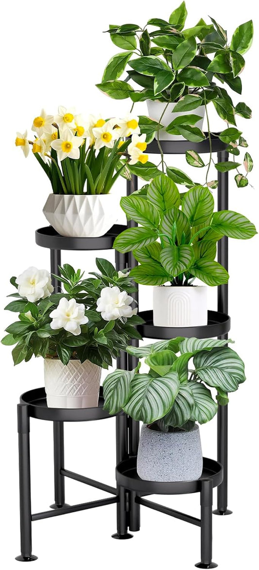 5 Tier Plant Stand Indoor, Metal Corner Plant Shelf Outdoor, Foldable Tall Plant Rack for Mutiple Plants, Flower Pot Holder Display Stand for Living Room Patio Home Decor for Gatdening