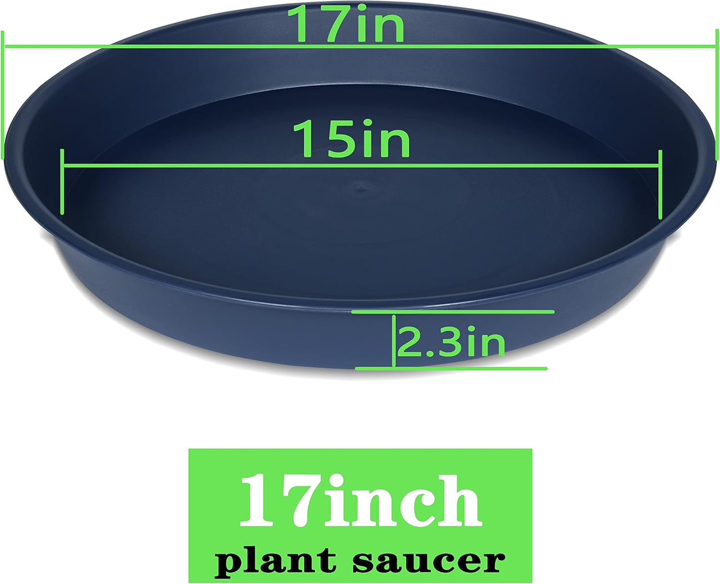 2 Pack of 16 17 inch Plant Saucer (15 inch Base), 2.3" Depth, Plant Trays for Pots, Plastic Plant Saucers for Indoors, Flower Pot Drip Trays for Planter (17", Blue)