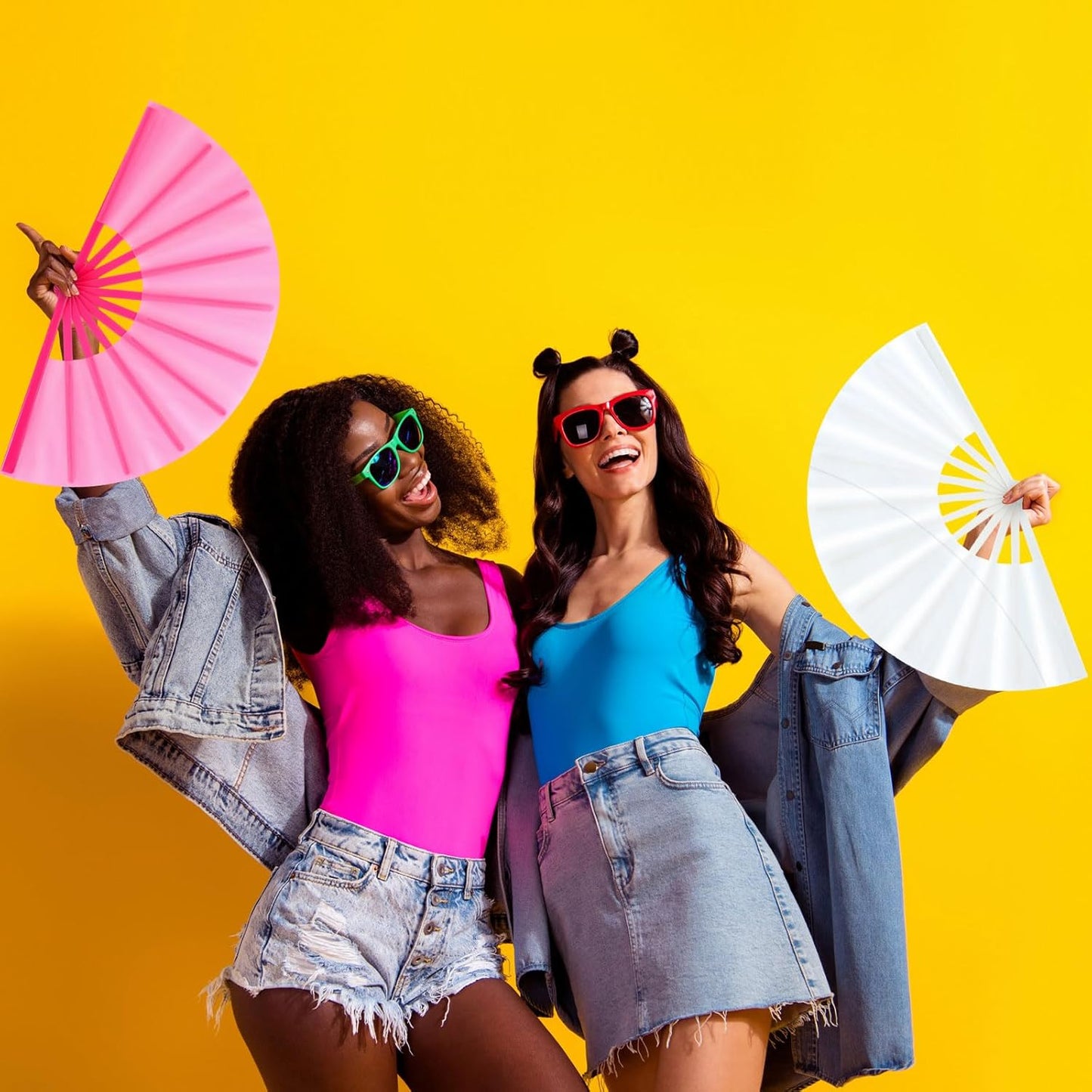 Blulu 4 Pcs 13 Inch Large Folding Hand Fans for Line Dancing Big Clapping Popping Raves Fans Bulk for Dancing Boots on The Ground Festival Party Decoration(Classic Style, Candy Color)