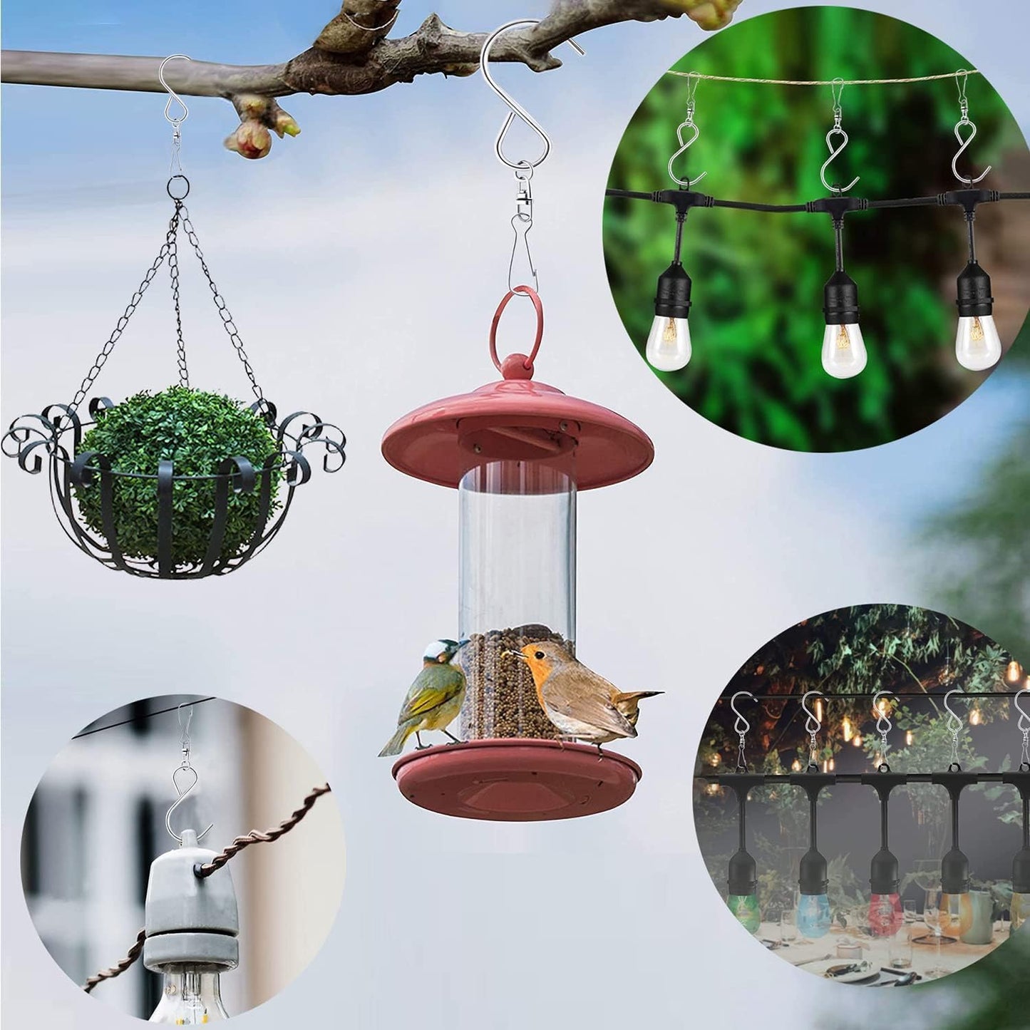 24 Pcs Swivel Clip Hanging Hooks, Stainless Steel 360 Degree Rotating Windsock Clips for Hanging Wind Chimes, Plants, Bird Feeder, Crystal, Birdcage