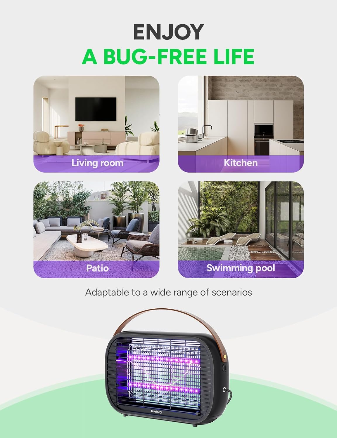 Buzbug LED Bug Zapper Indoor, 10 Years Lifespan Lamp Sustainable Less Power, Durable High-Voltage Electric Mosquito Zapper, Fly Trap Mosquito Trap, Fly Killer Fly Zapper -MA015B