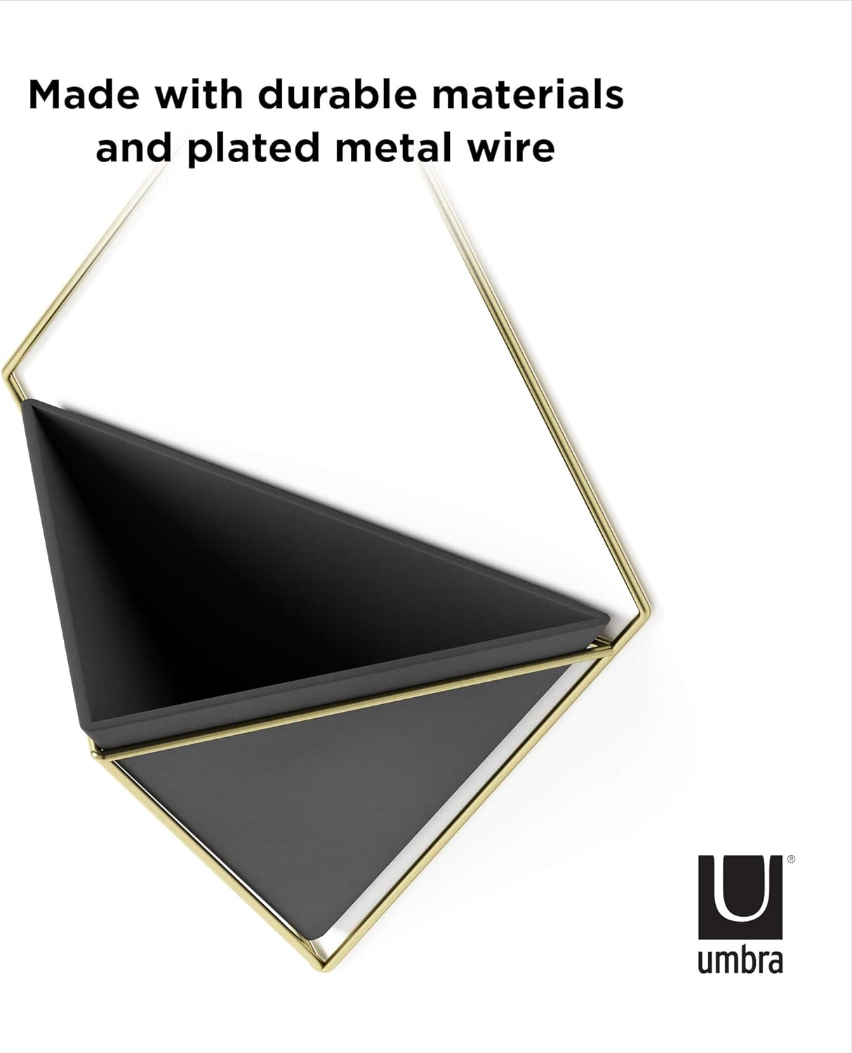 Umbra Trigg Hanging Planter Vase Wall Decor, Pot and Container for Succulents, Cactus, Faux Plants, and More, Large, Black/Brass