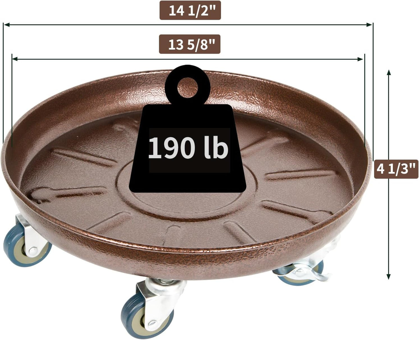 Heavy Duty Plant Caddy with Solid Rubber Wheels, Lockable, Increased Load Capacity, One-Minute Installation, Suitable for Indoor, Outdoor, Patio, Garden Settings, 14 Inches 2PACK, Brown