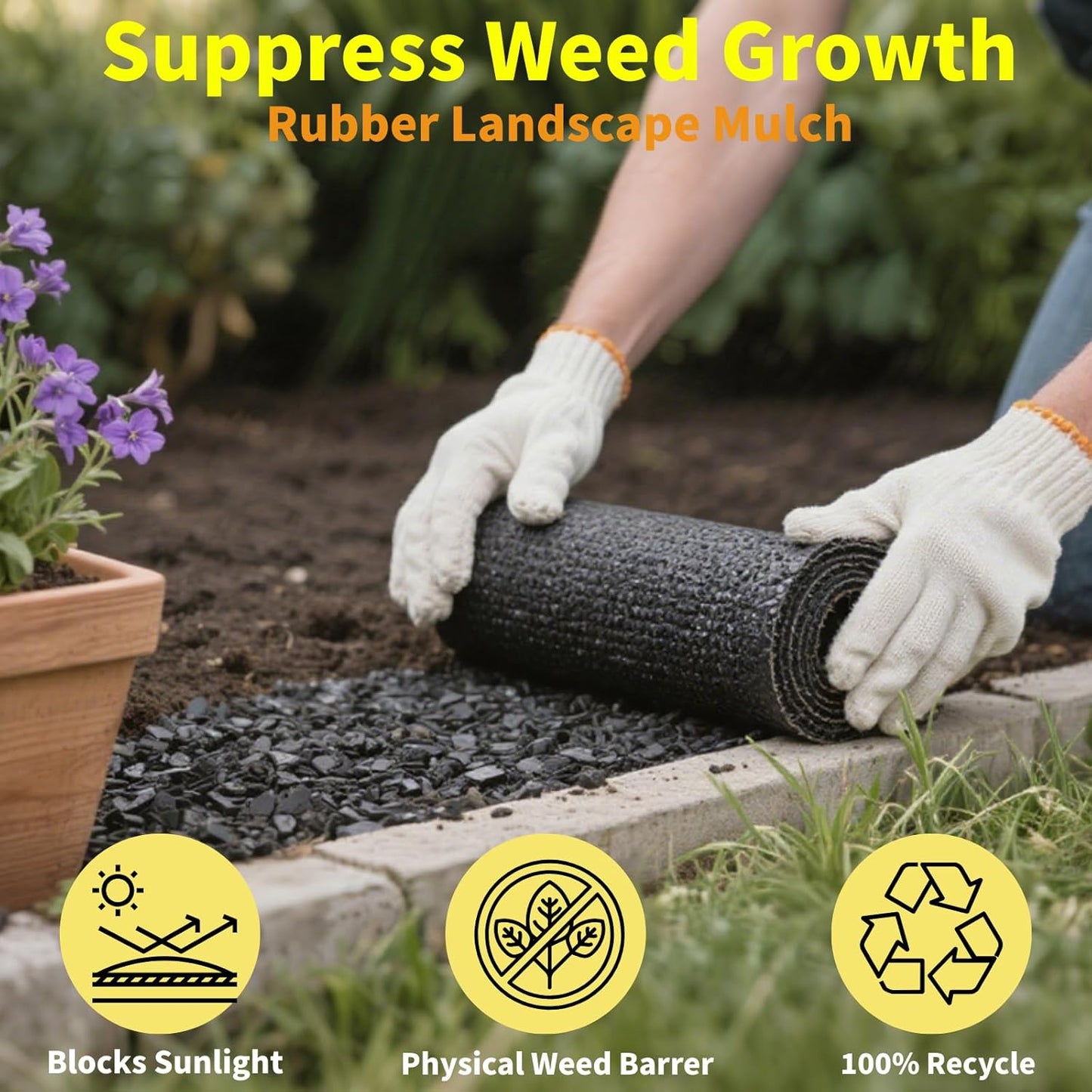 6ft x 2ft Recycled Rubber Mulch Mat, Narrow Rubber Garden Strip for Landscaping, Tree Rings, Pathway Edging, Weed Barrier, Eco-Friendly Ground Cover, Easy to Cut & Install