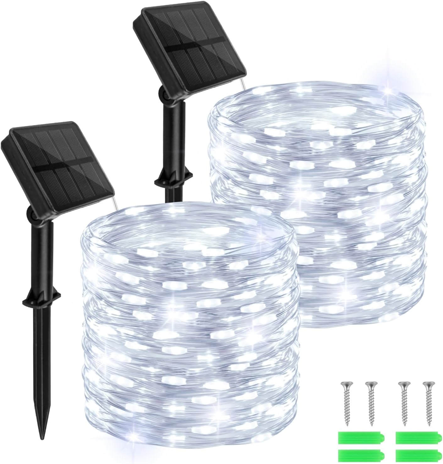 Solar Fairy Lights Outdoor Waterproof,39.4ft 120LED Solar String Lights for Outside 8 Modes 2 Packs for Patio Backyard Garden Wedding Deorations Cool White