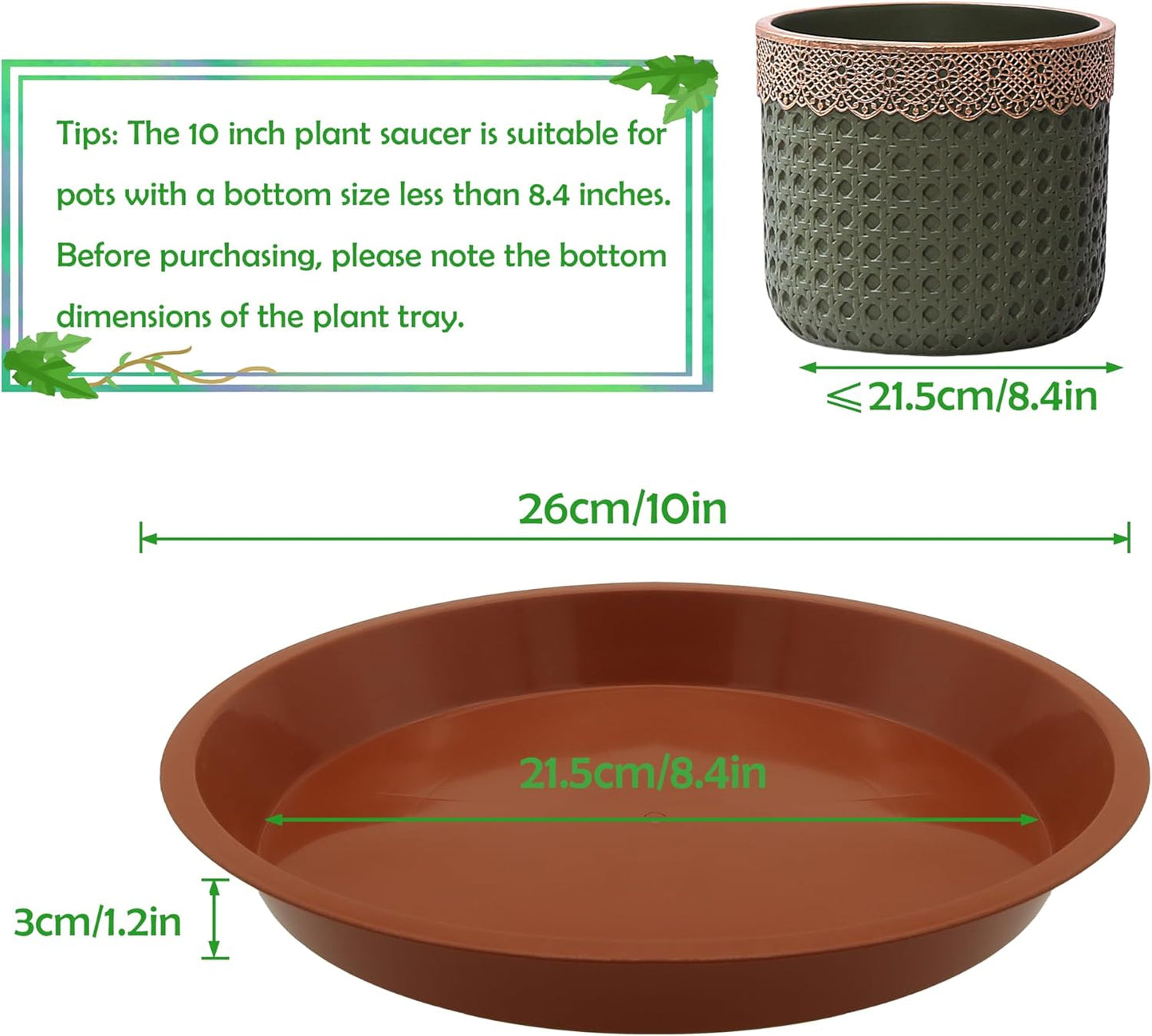 6 Pack 10 Inch Round Plant Saucers for Less 8.4 Inch Pot Indoors Outdoors Plant Trays for Pots Planter Saucer Plastic Plant Drip Tray Planter Water Tray for Potted Plants(Terracotta, 10"(6pcs))