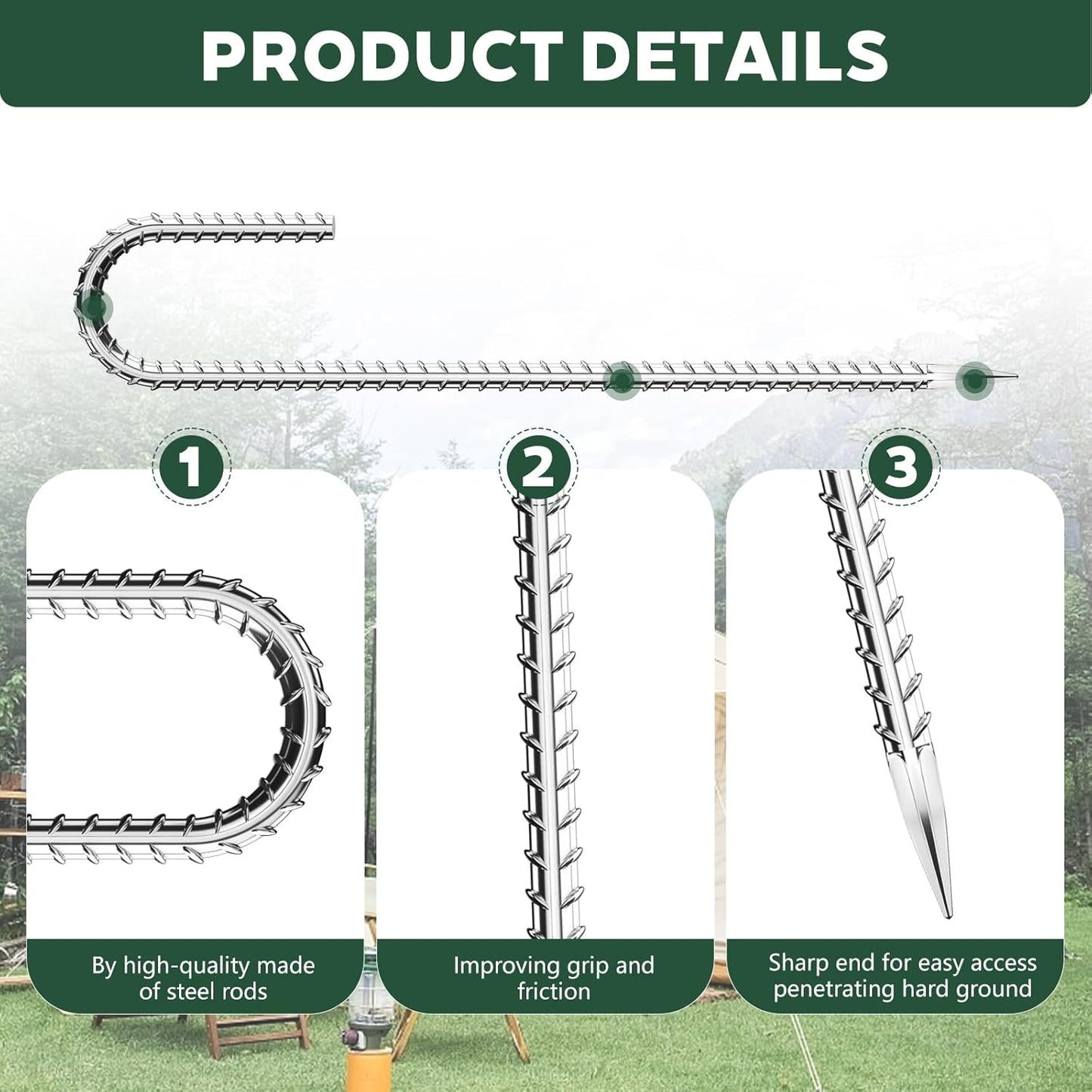 30 Pieces 12 Inch Long 5/16 Inch Diameter Rebar Tent Stakes Heavy Duty, Ground Anchors,Rebar Yard Fence Metal Lawn Bounce House Stakes Heavy Duty, Chain Link Fence J Hooks for Garden Wire Fencing