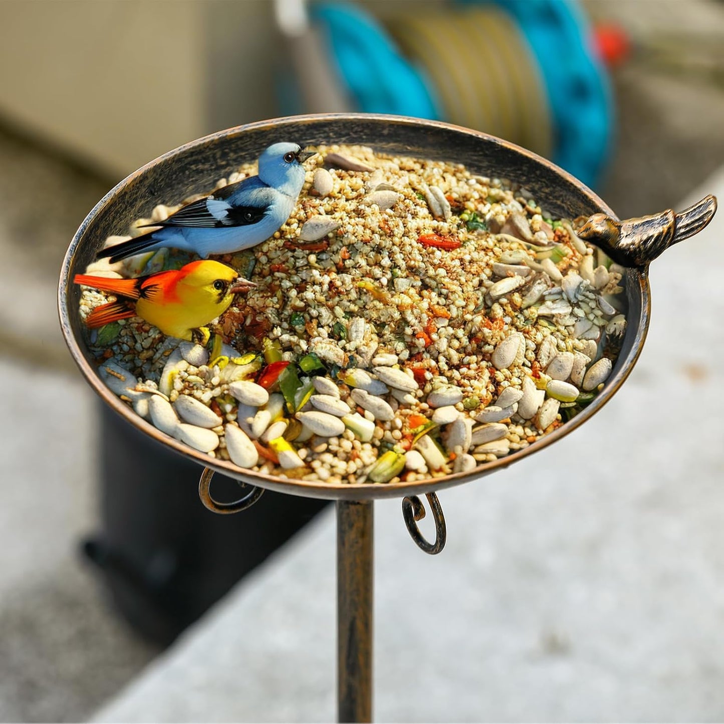 Diam 11.4" W*27.6" H Cast Iron Pedestal Bird Bath, Bird Baths for Outdoors, Seed Tray Garden Yard Decoration