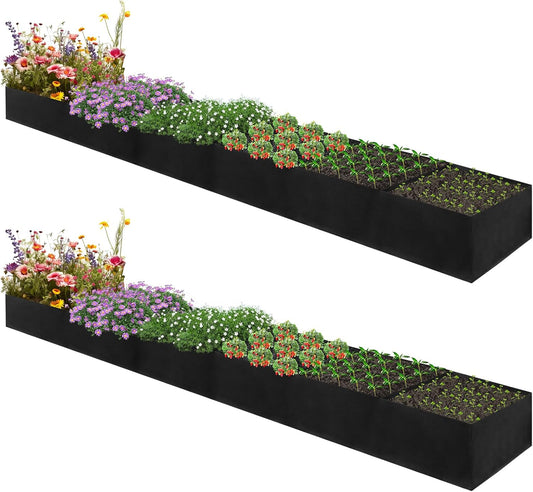 2Pack 12x2x1ft Fabric Raised Garden Bed - 6 Grids Plant Grow Bags, Outdoor Planter Box Non-Woven Fabric Patio Planting Bed Garden Grow Bed Bag for Growing Herbs, Flowers and Vegetables