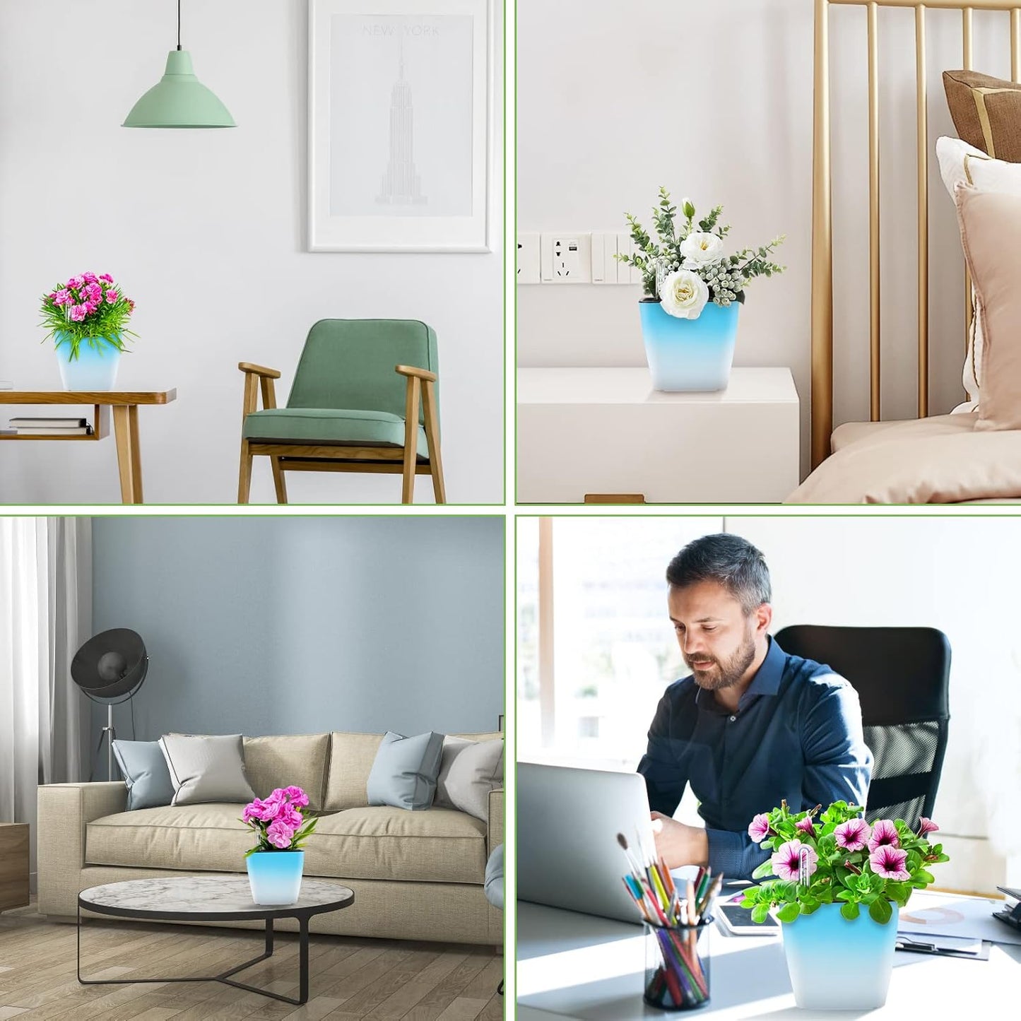 Self Watering Planters for Indoor Plants : 5 inch 3 Pack Gradient Blue Planter with Water Level Indicator African Violet Self Watering Flower Pot for Herb pots House Plant