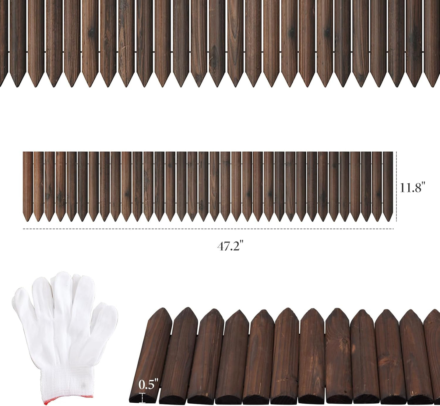 Wood Garden Edging Border Garden Fence Decorative Landscape Border Edging Planting Tree Fence Yard Patio Path Edging Landscape Edging Flower Bed Fences-11.8" H x 47.2" L (3PACK 12FT Total Length)