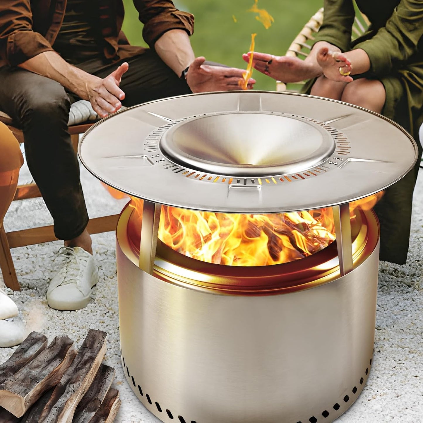 HGD 19.5" Smokeless Firepit with Heat Deflector, Stainless Steel Wood Burning Fire Pit for Friends & Family Gatherings, Secondary Combustion Outdoor Patio Stove for Garden BBQ & Bonfire